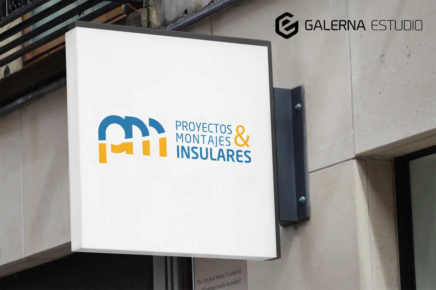 Diseño gráfico de cartel corporativo Proyectos y Montajes Insulares.