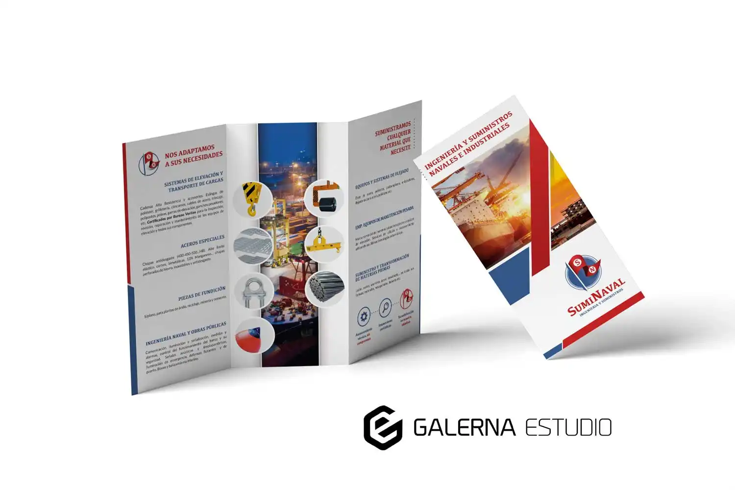 Diseño tríptico profesional empresa suministros navales Suminaval