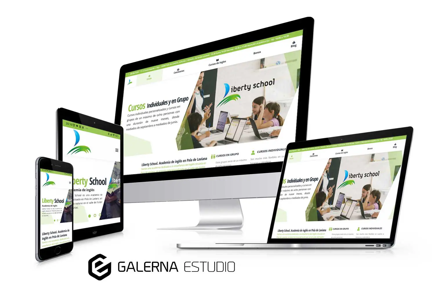 Desarrollo página web responsive Liberty School enseñanza de inglés Asturias.