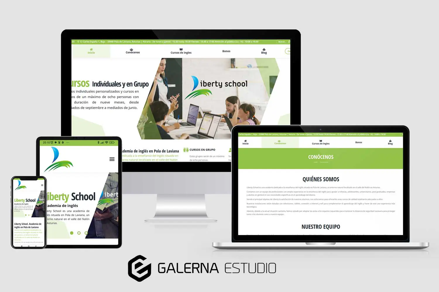 Desarrollo web WordPress Liberty School, academia de inglés Pola Laviana.
